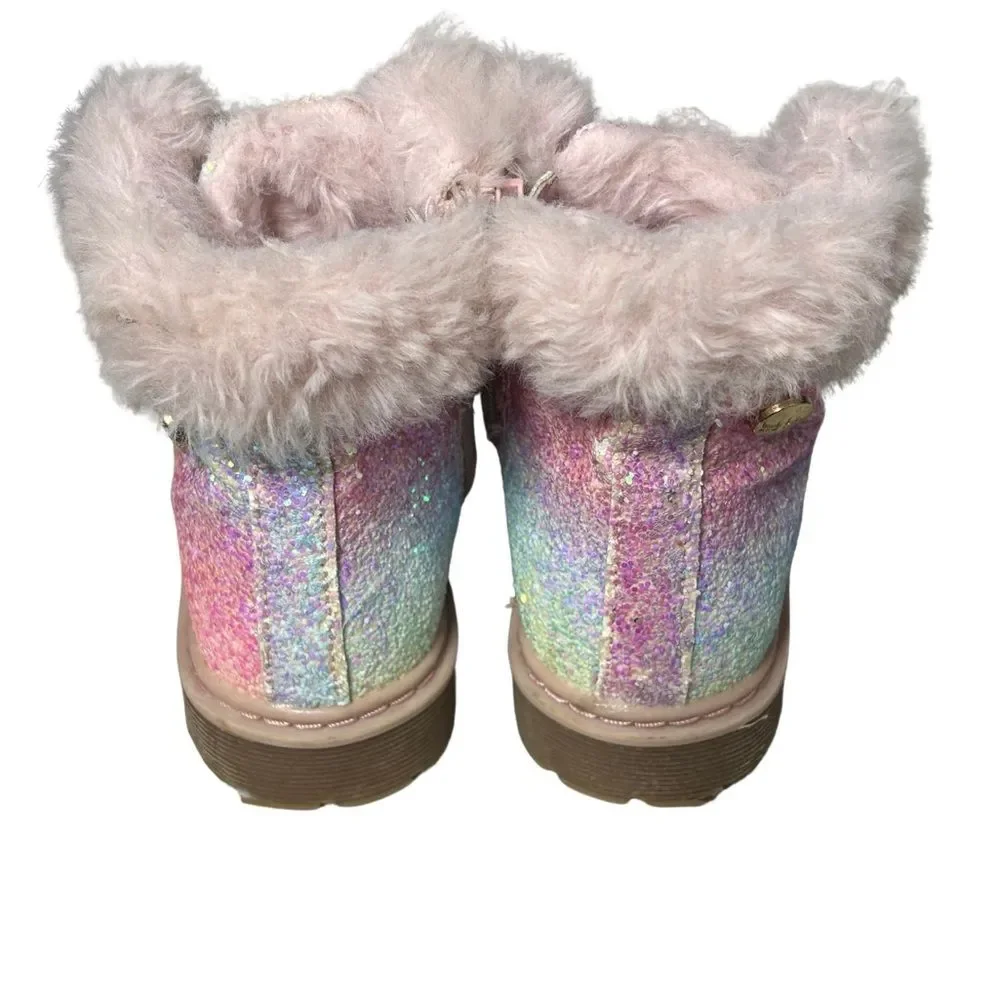 Nicole Miller New York Sparkly Pink and Rainbow Fur Lined Boots Toddler Size 7